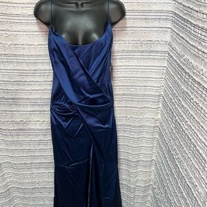 Nicole Miller Collection Silk Draped Maxi Gown Navy Blue Sz 4 NWT Formal Dress